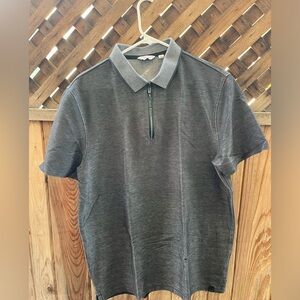 Calvin Klein Men's Size Large Charcoal Polo Shirt Regular Fit Short Sleeve Zip